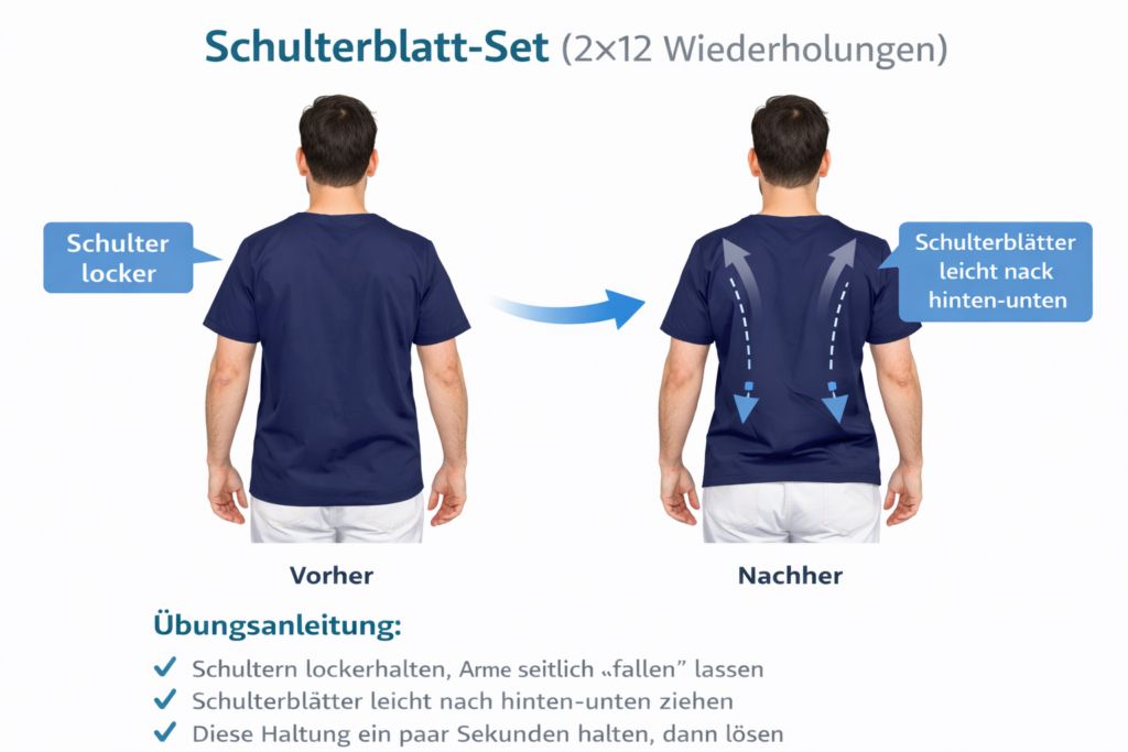 Übung Schulterblatt-Set zur Stabilisierung des Schultergürtels bei Nackenbeschwerden – Ordination Dr. Shnawa, 1110 Wien Simmering