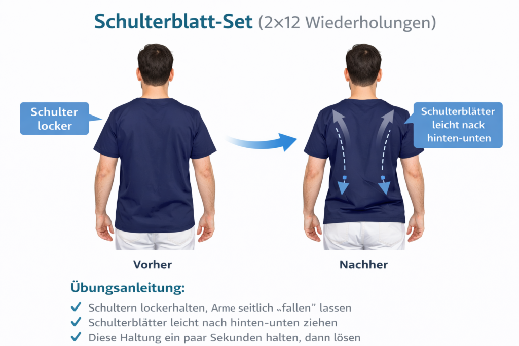 Übung Schulterblatt-Set zur Stabilisierung des Schultergürtels bei Nackenbeschwerden – Ordination Dr. Shnawa, 1110 Wien Simmering